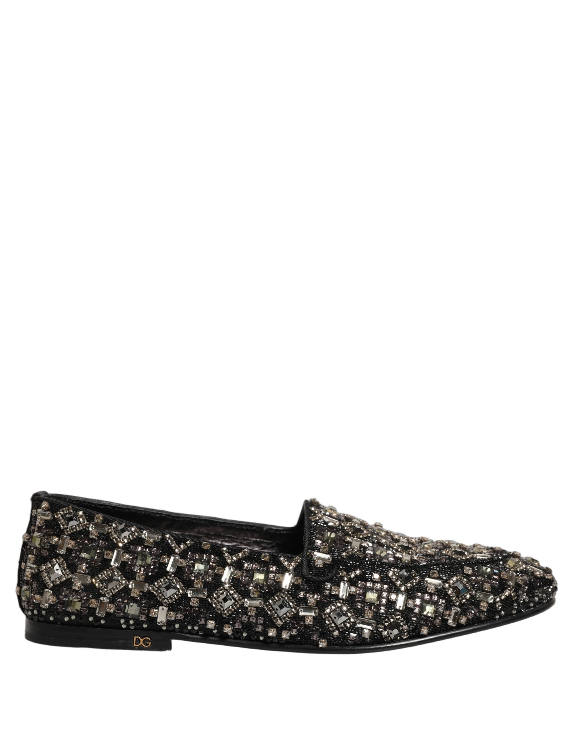 Zapatos Mocasines sin Cordones de Cuero Plateado con Logotipo Dolce & Gabbana