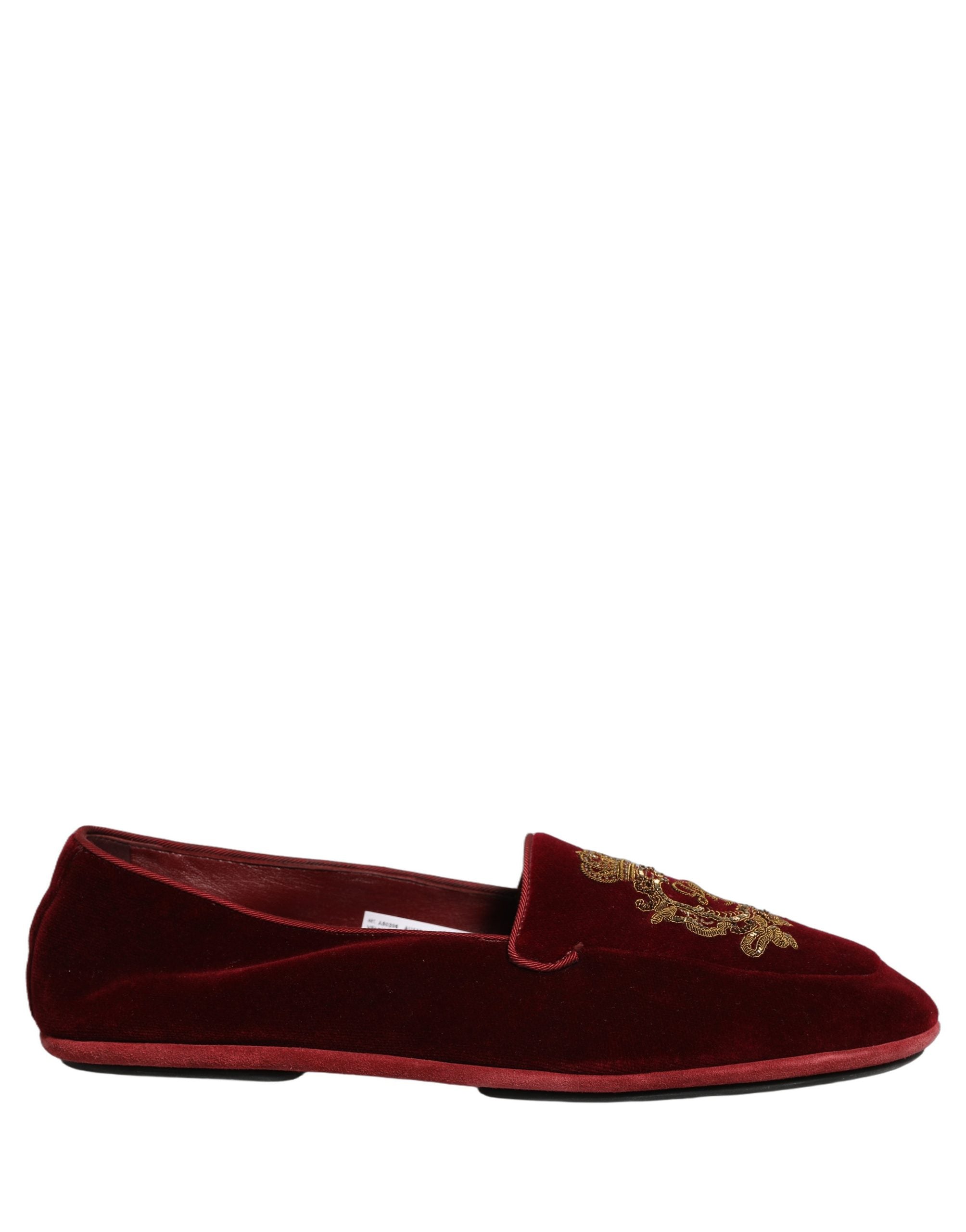Zapatos Mocasín Dolce & Gabbana Bordado Corona Terciopelo Granate