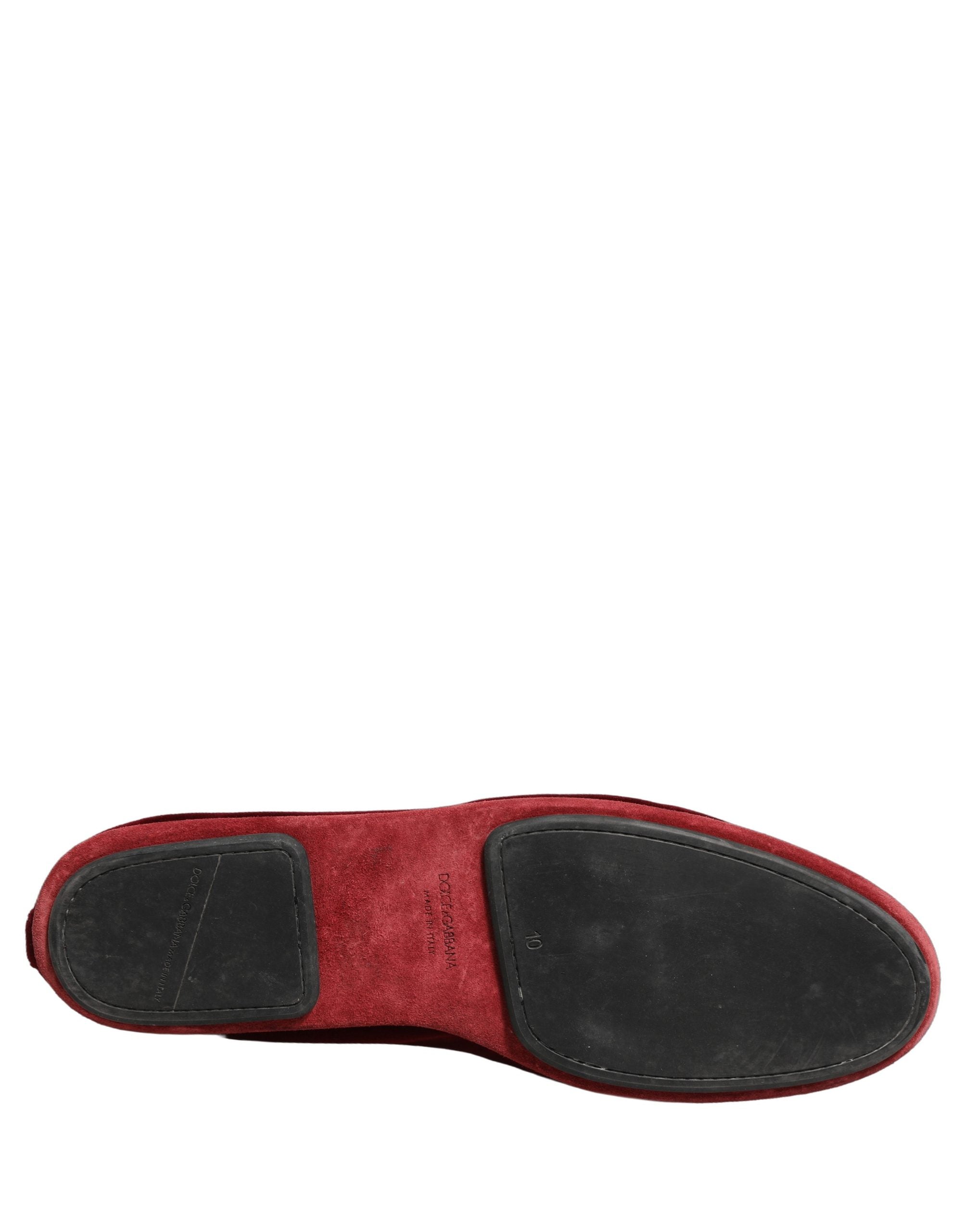 Zapatos Mocasín Dolce & Gabbana Bordado Corona Terciopelo Granate