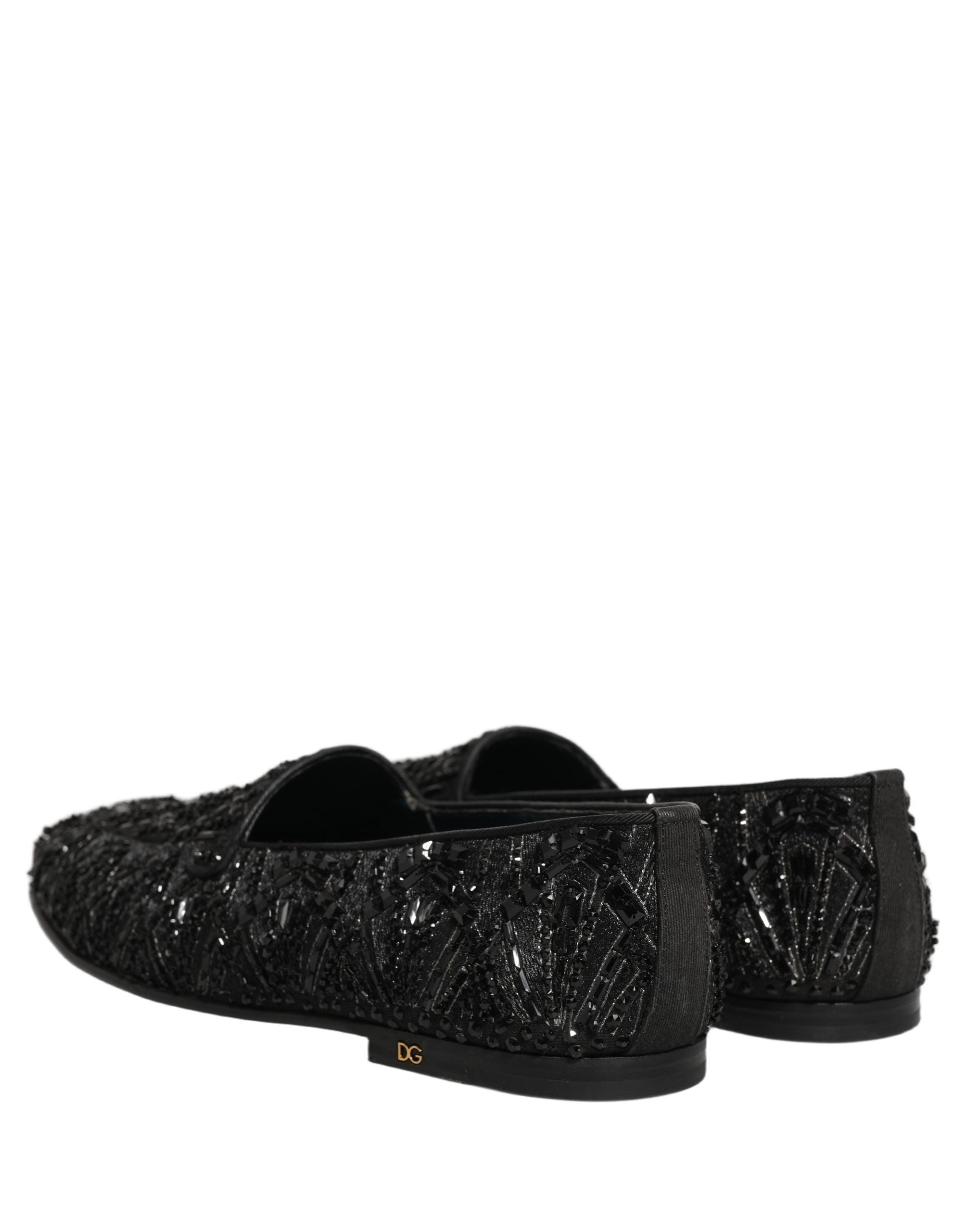 Chaussures Loafers Dolce & Gabbana en Velours Noir Brodé
