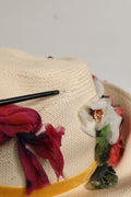 Sombrero de cubo de paja con apliques florales beige para mujer de Dolce & Gabbana