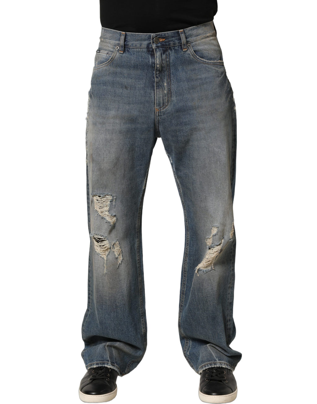 Pantalones vaqueros rectos de algodón azul desgastados Dolce & Gabbana