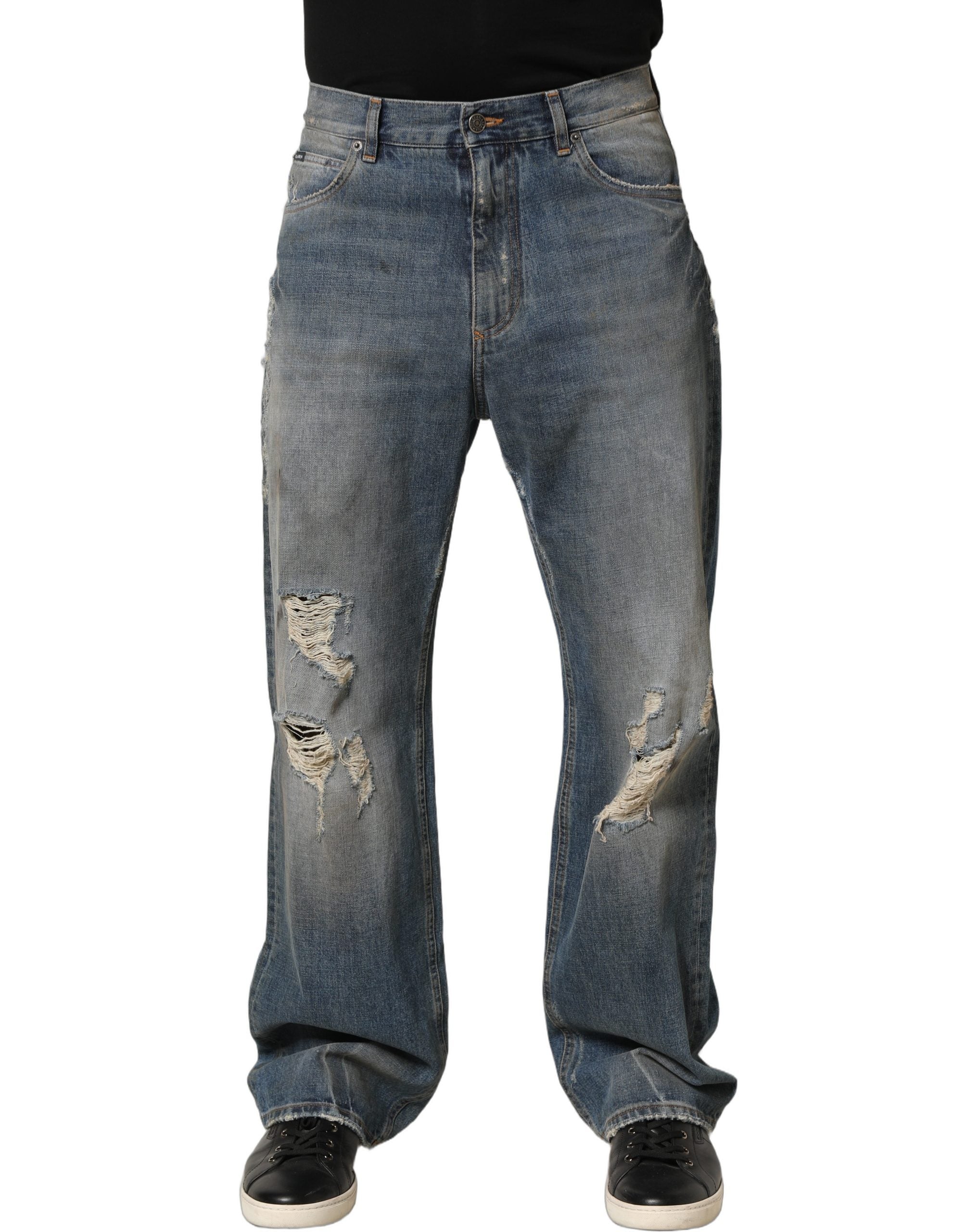 Pantalones vaqueros rectos de algodón azul desgastados Dolce & Gabbana