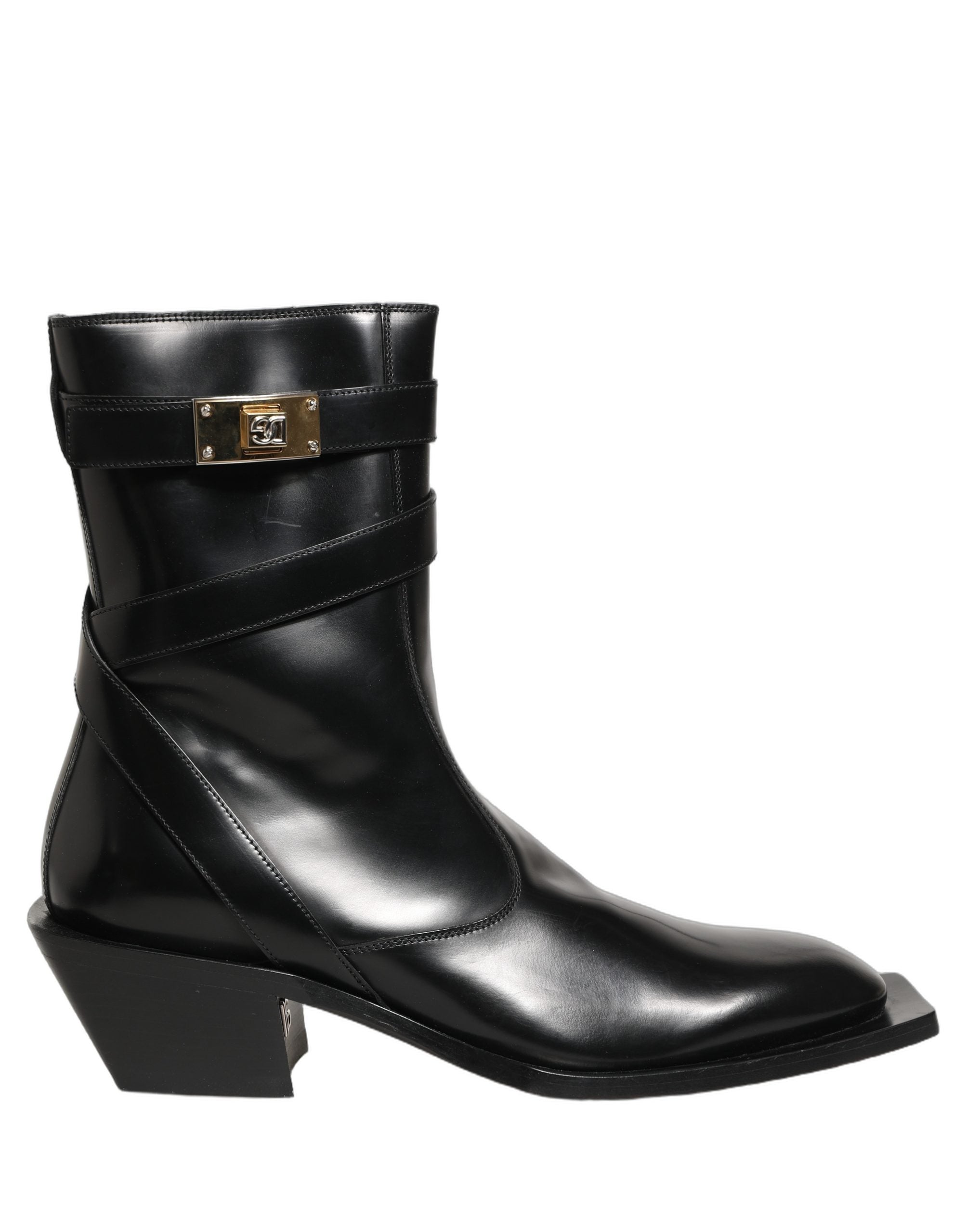 Botas de media caña de cuero negro Dolce & Gabbana con placa DG