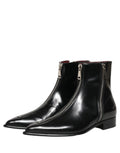 Dolce & Gabbana Black Leather Zipper Mid Calf Men Boots Shoes