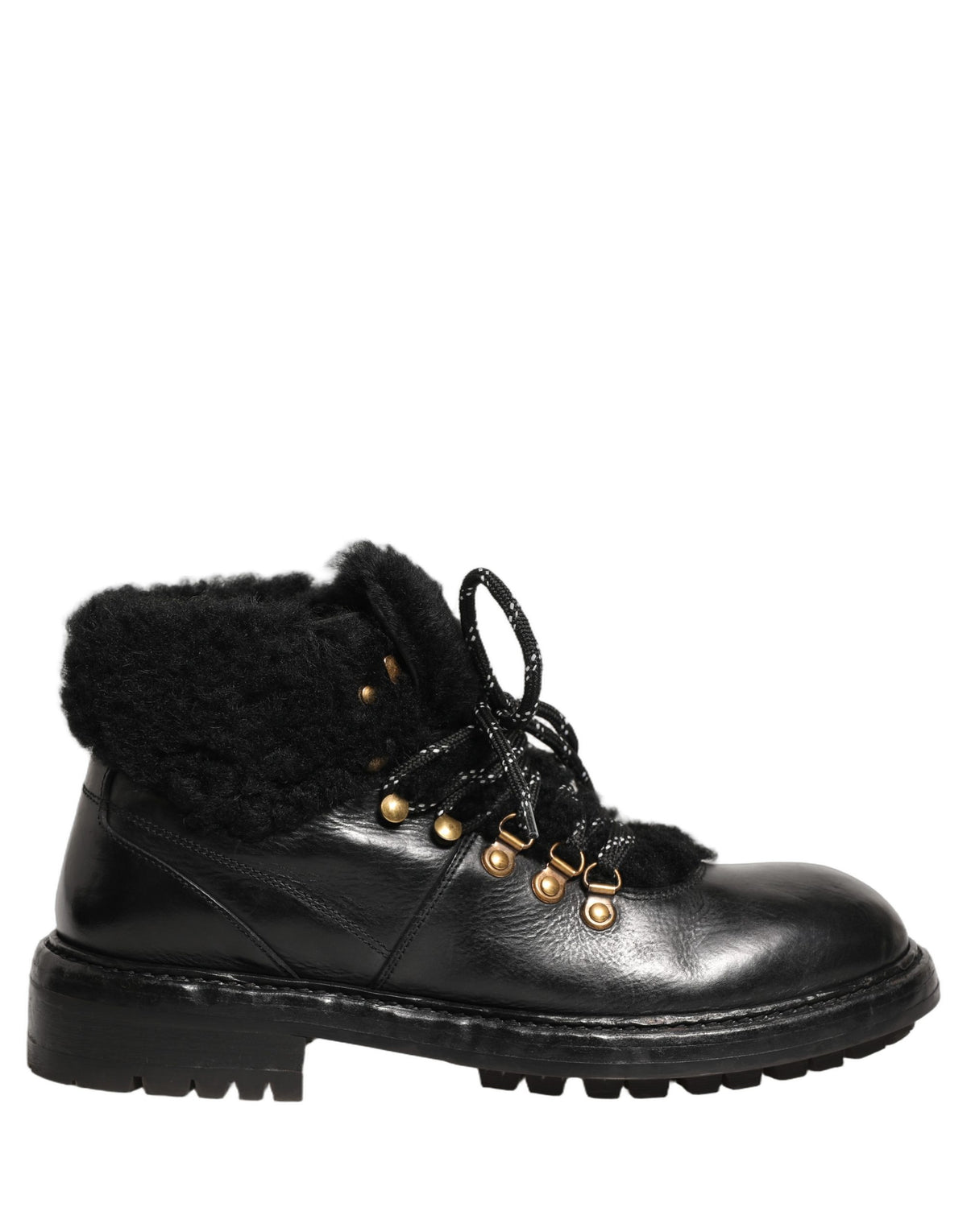 Bottes en cuir et fourrure Dolce & Gabbana noires à lacets, style trekking