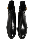 Dolce & Gabbana Black Leather Logo Buckle Mid Calf Boots Shoes