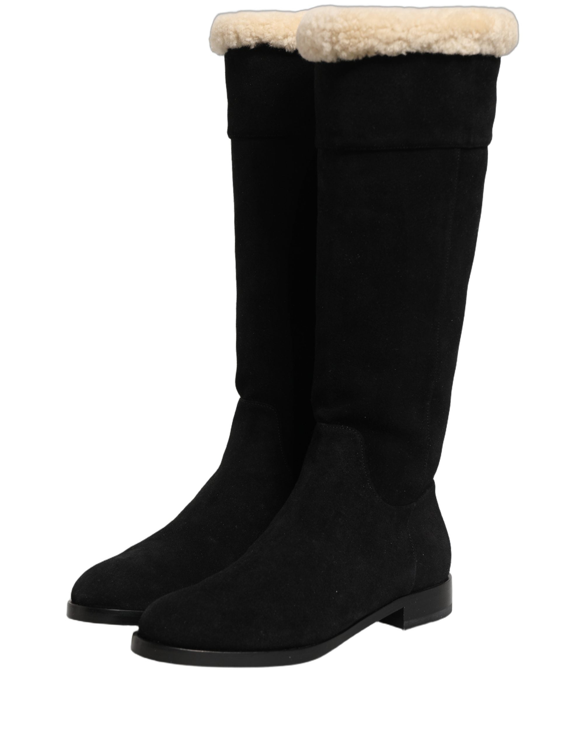 Dolce & Gabbana Botas Altas de Rodilla de Cuero y Ante Negro