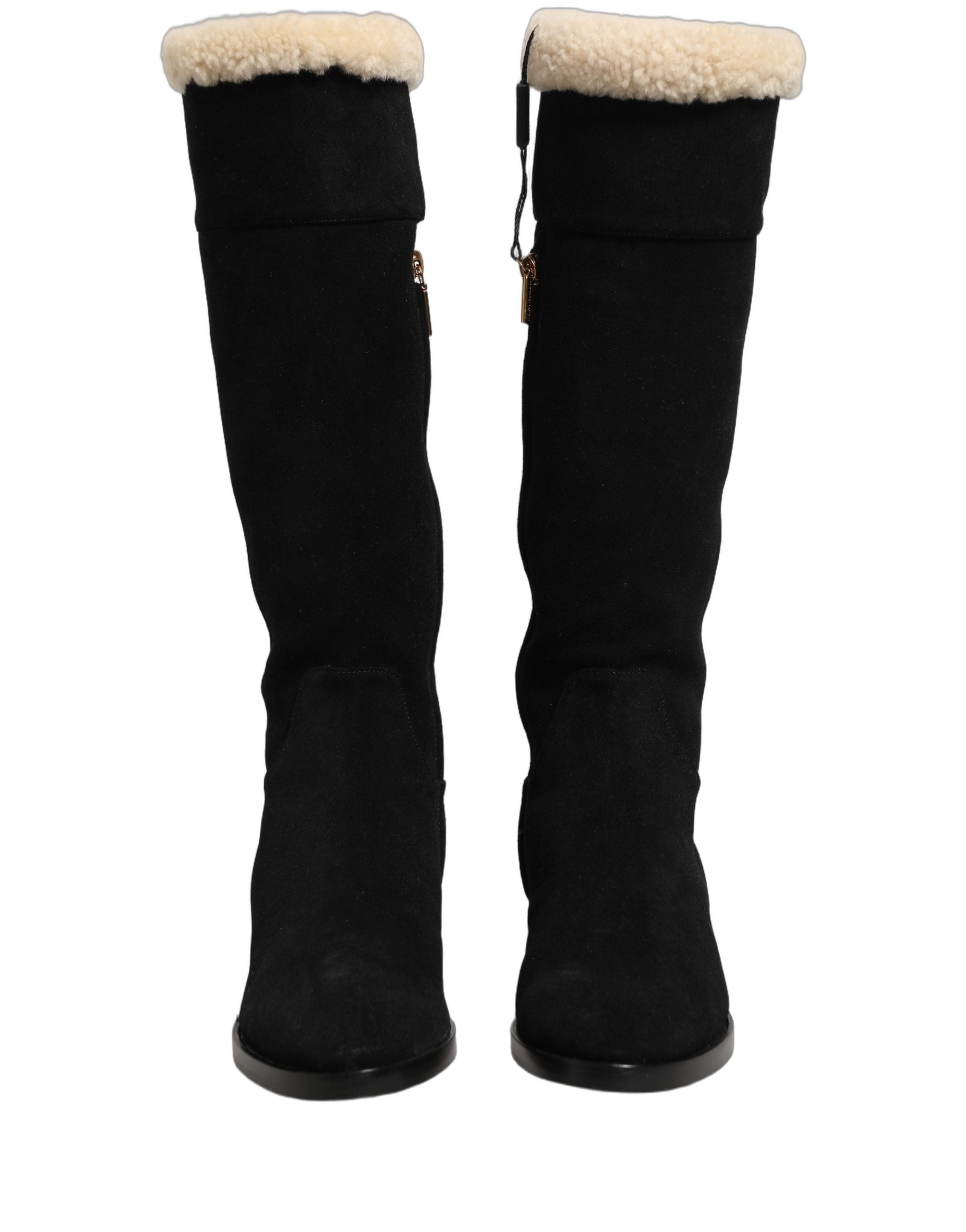 Dolce & Gabbana Botas Altas de Rodilla de Cuero y Ante Negro