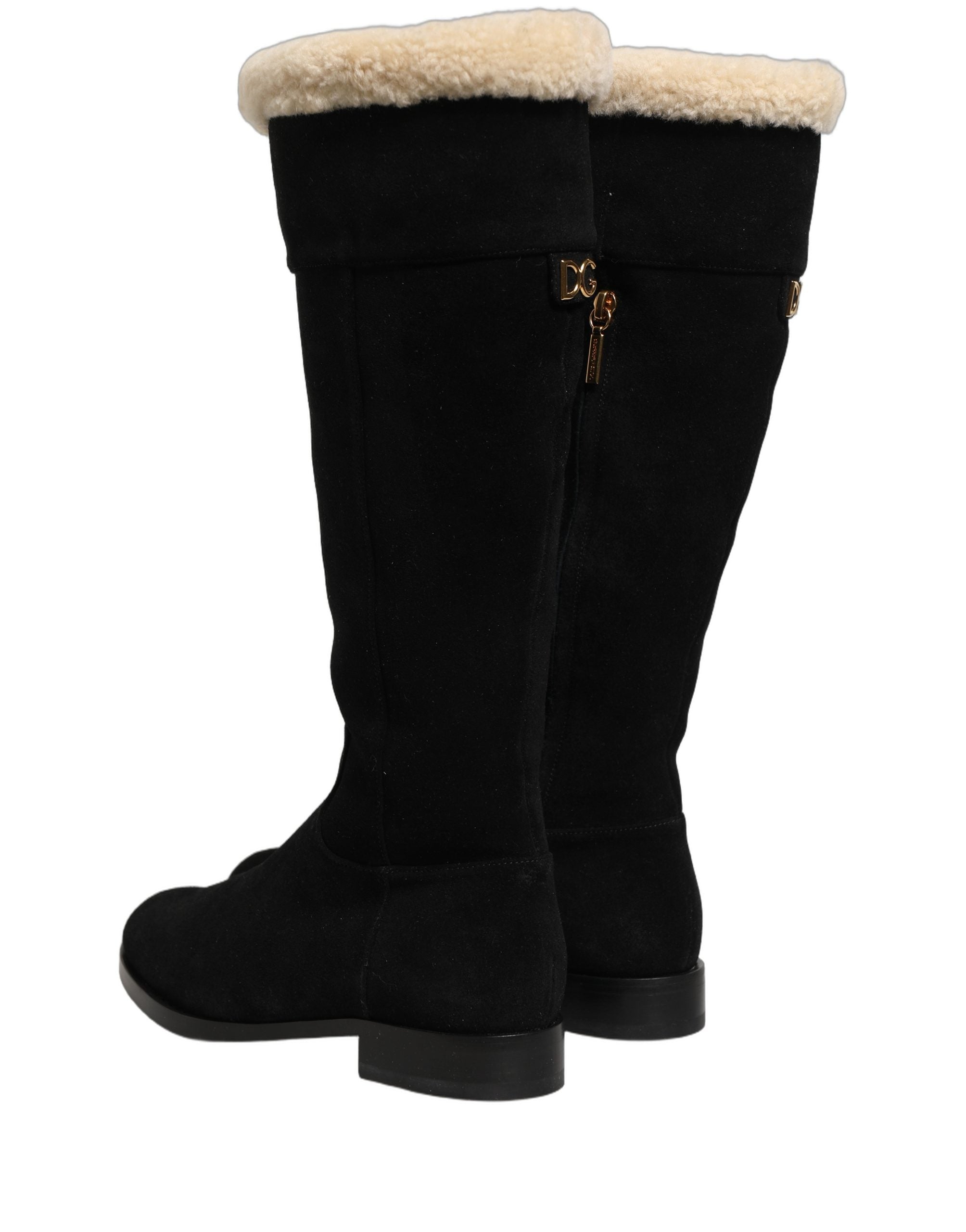 Dolce & Gabbana Botas Altas de Rodilla de Cuero y Ante Negro