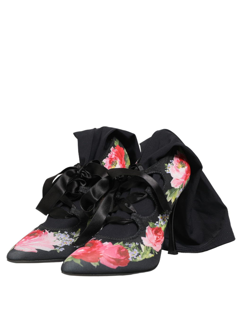 Dolce & Gabbana Black Floral Stiletto Mid Calf Boots Shoes
