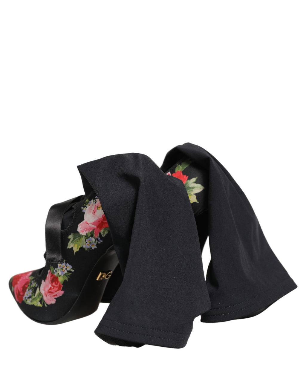 Dolce & Gabbana Black Floral Stiletto Mid Calf Boots Shoes