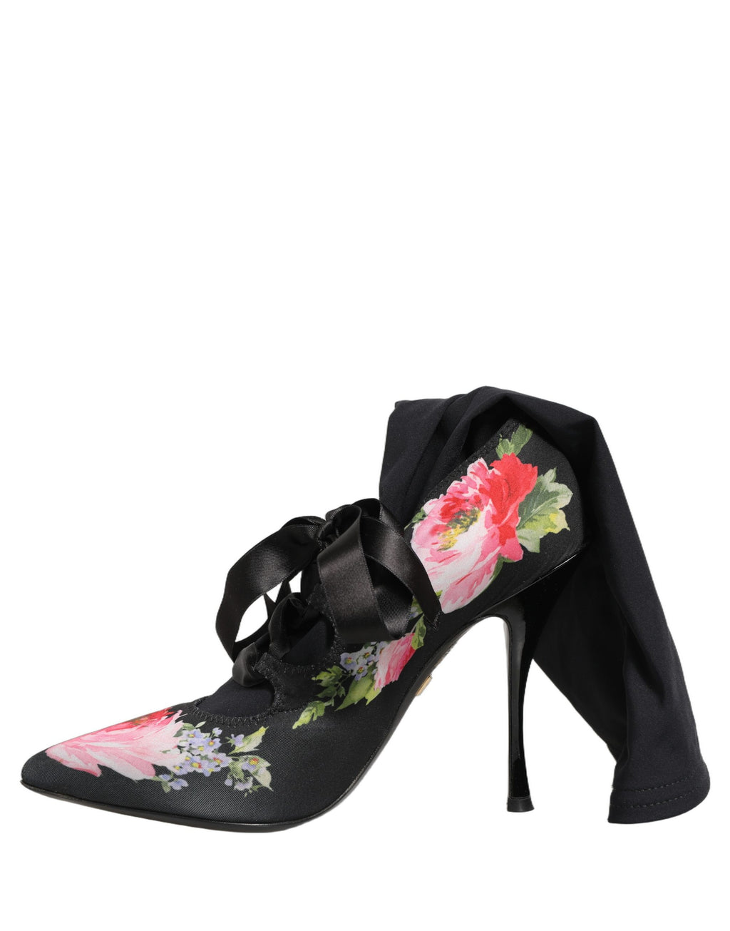 Dolce & Gabbana Black Floral Stiletto Mid Calf Boots Shoes