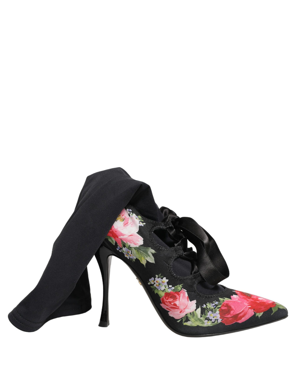 Dolce & Gabbana Black Floral Stiletto Mid Calf Boots Shoes