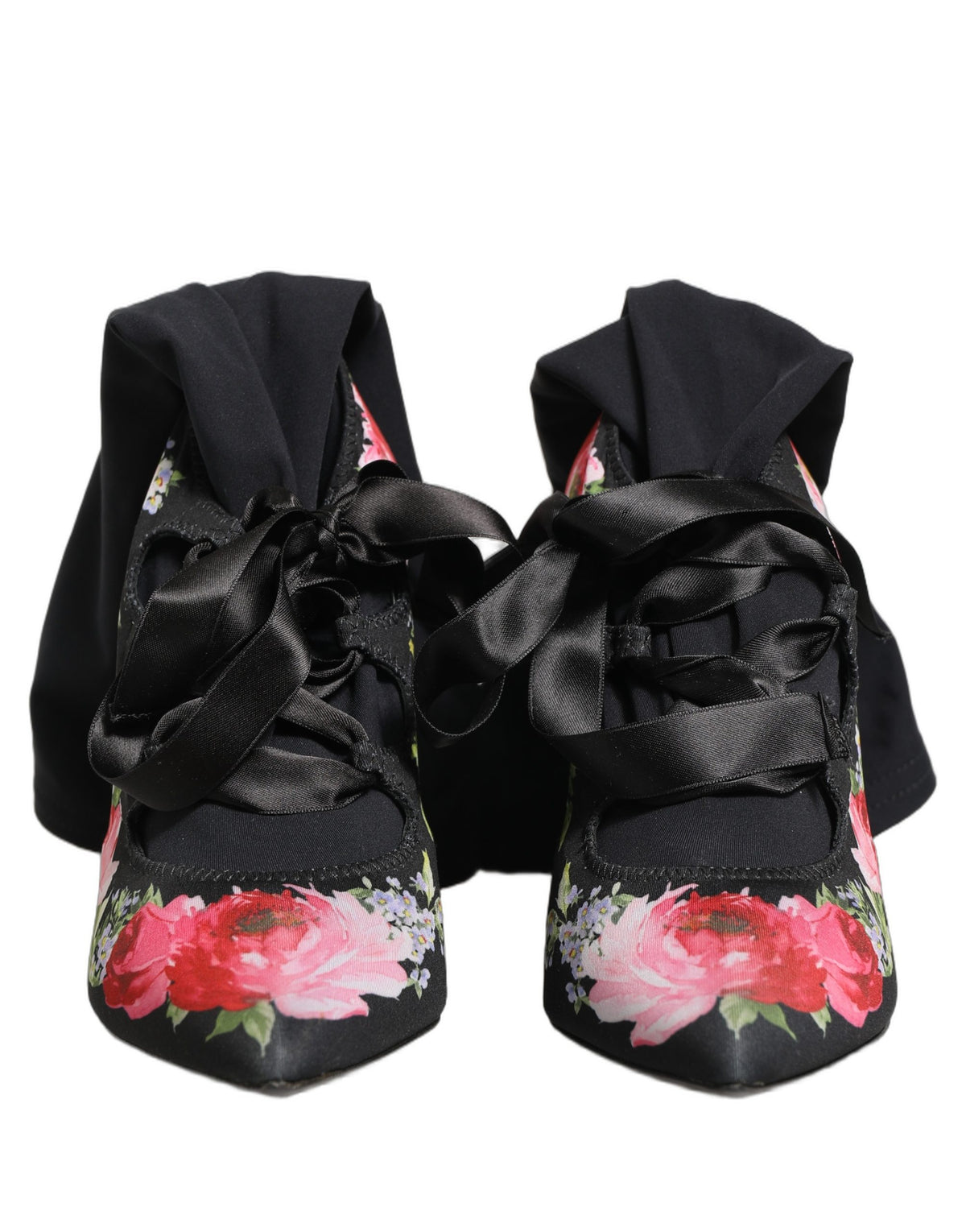 Dolce & Gabbana Black Floral Stiletto Mid Calf Boots Shoes