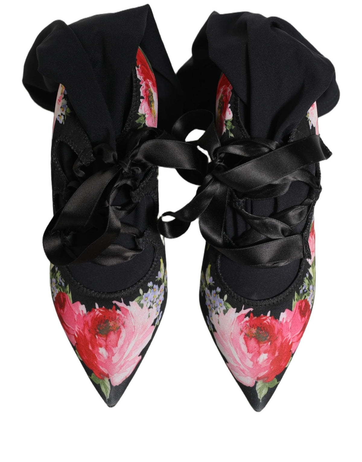 Dolce & Gabbana Black Floral Stiletto Mid Calf Boots Shoes