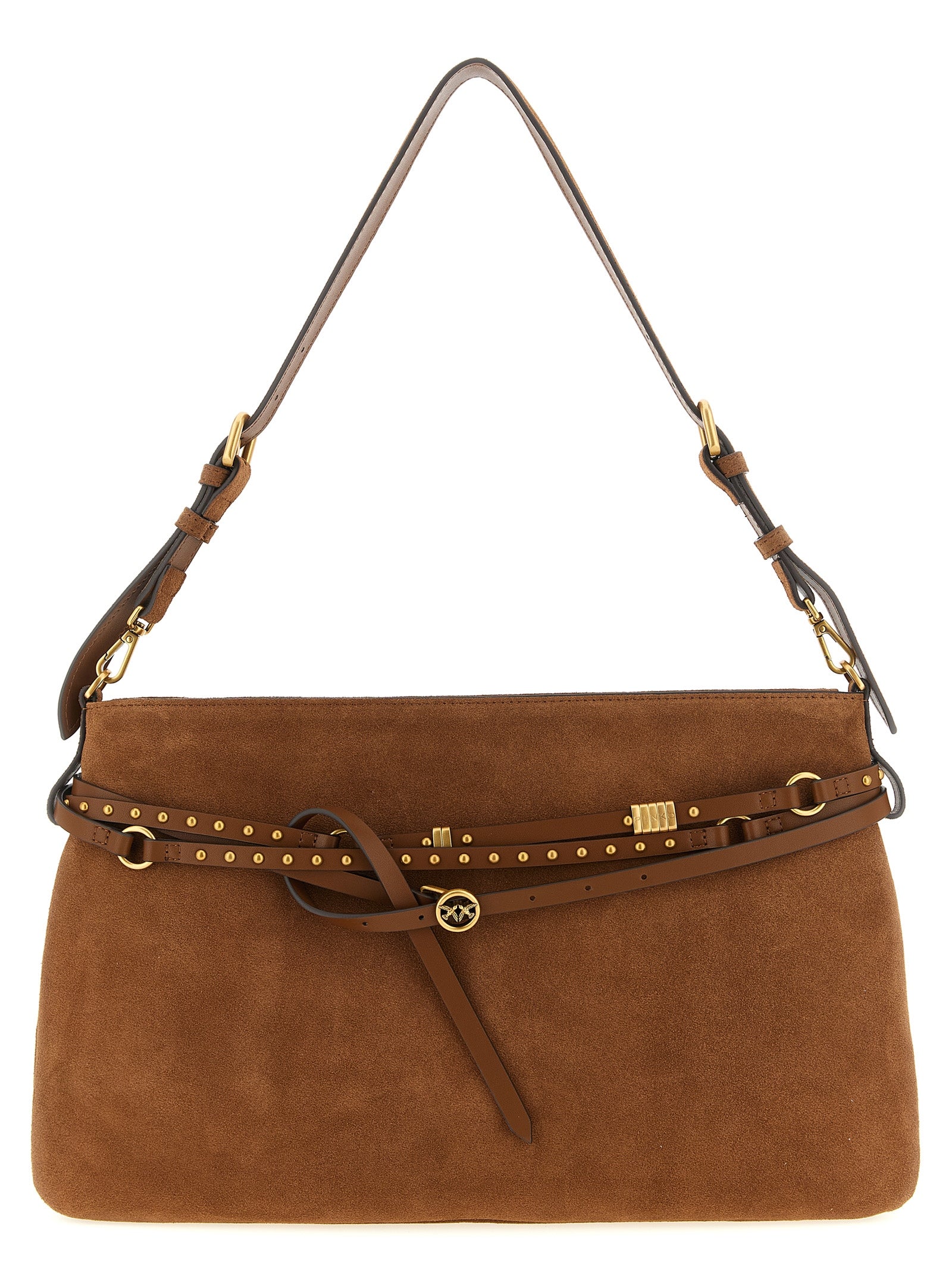 PINKO Bolso de hombro de piel de vaca marrón