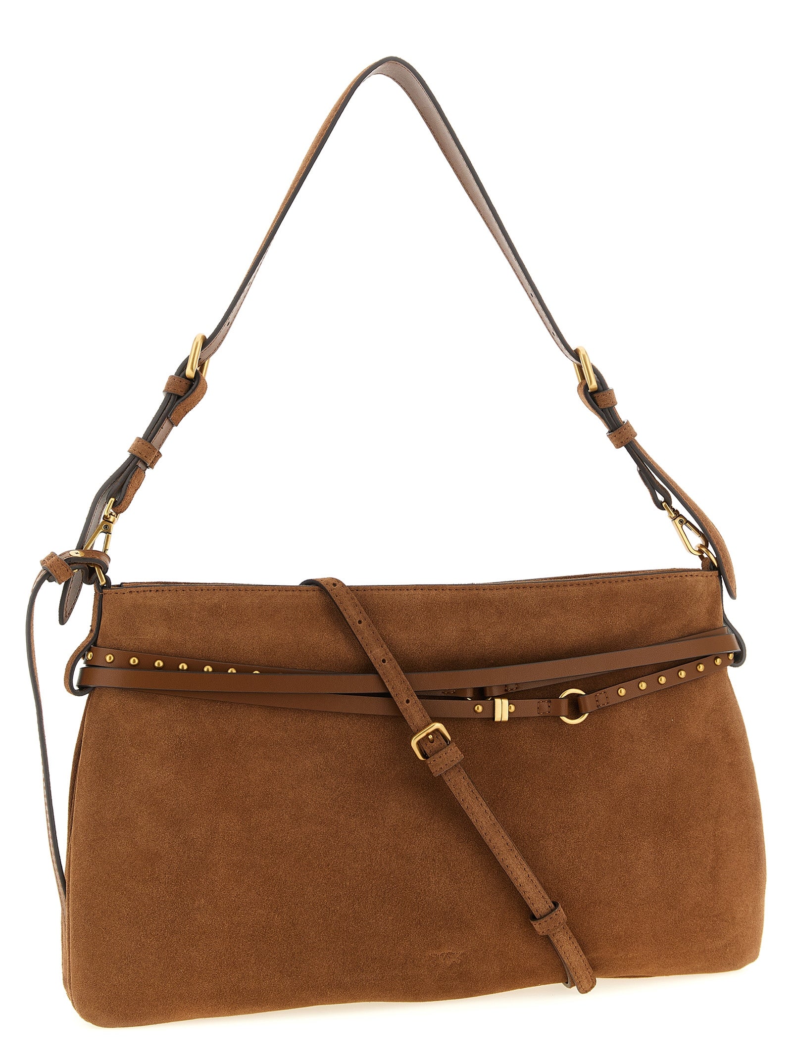 PINKO Bolso de hombro de piel de vaca marrón