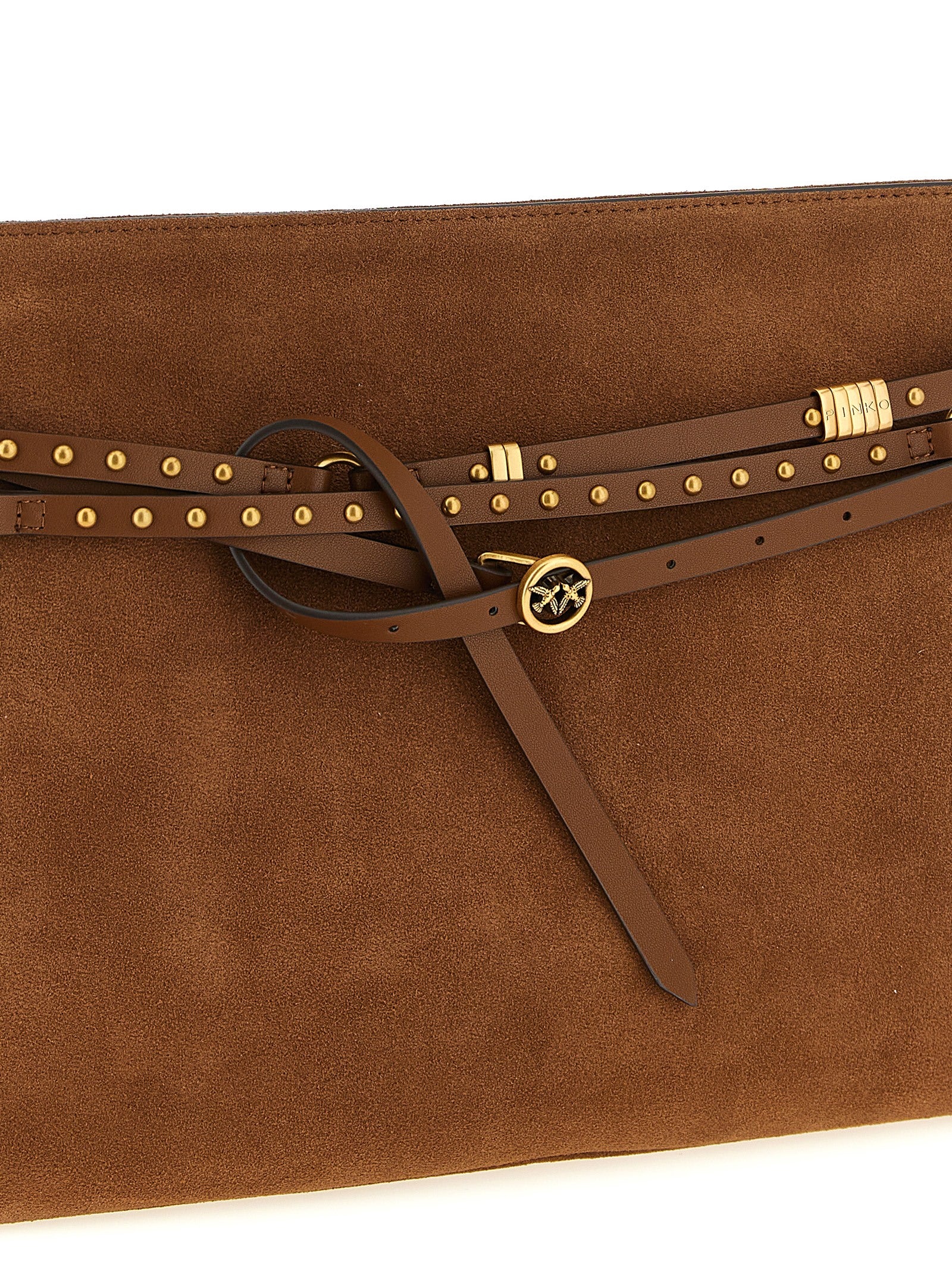 PINKO Bolso de hombro de piel de vaca marrón