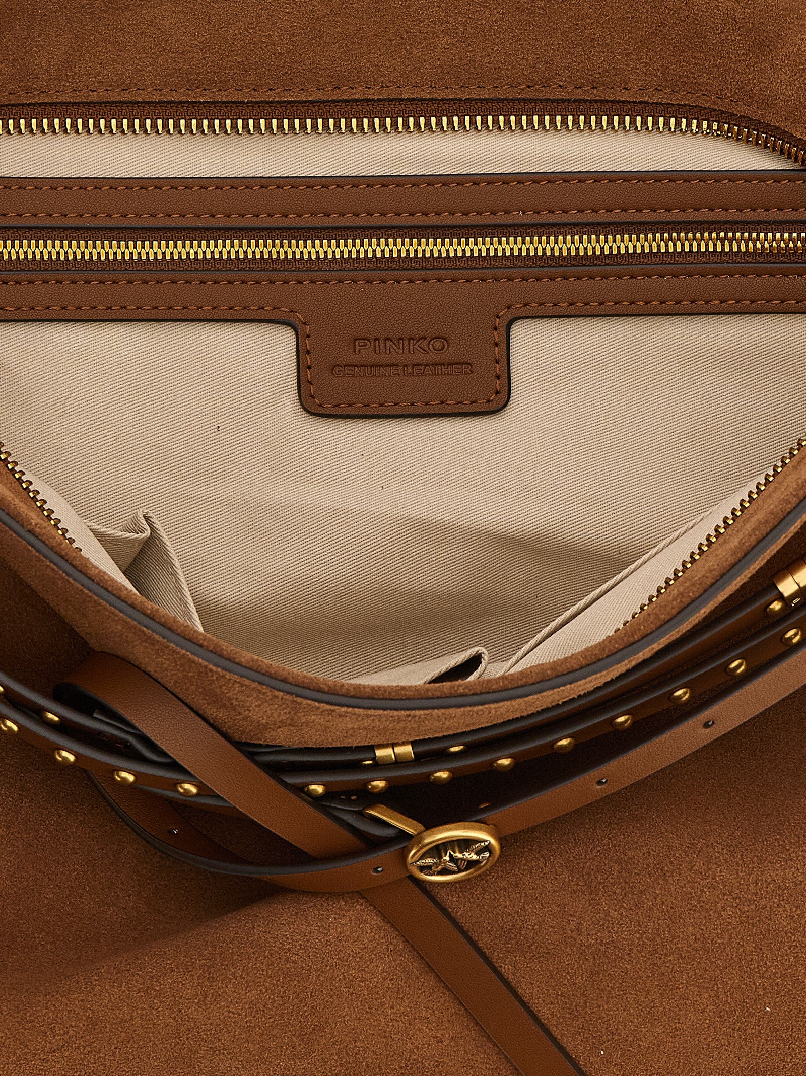 PINKO Bolso de hombro de piel de vaca marrón