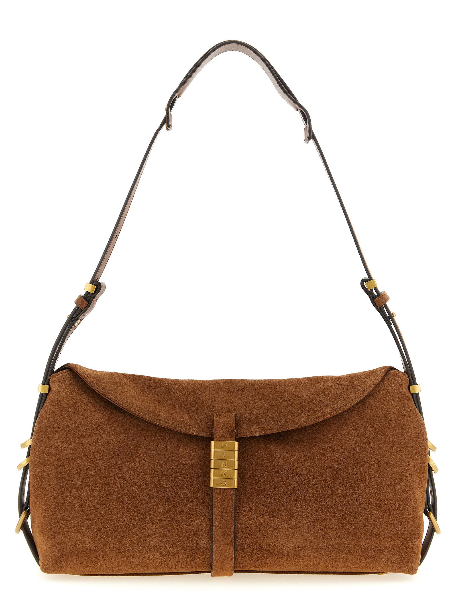 PINKO Bolso de hombro de piel de vaca marrón
