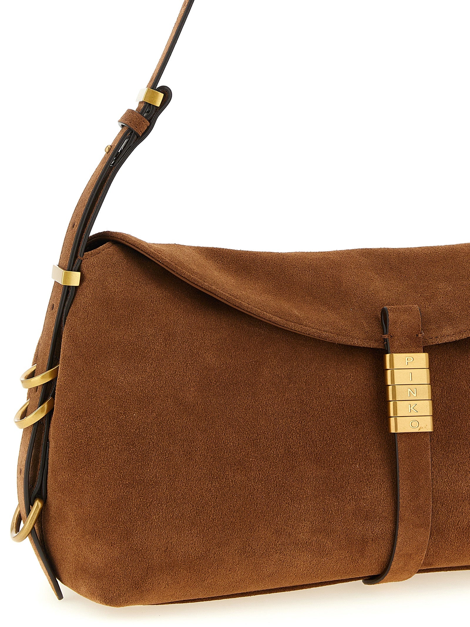PINKO Bolso de hombro de piel de vaca marrón