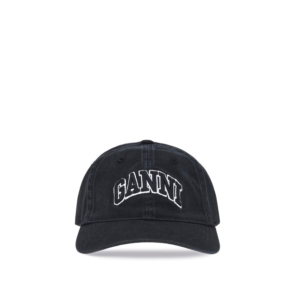 Gorra de algodón negra Ganni (gorra de béisbol)