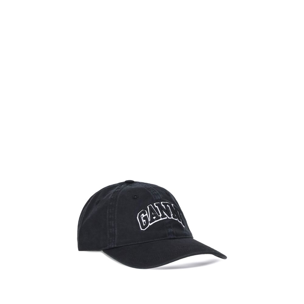 Gorra de algodón negra Ganni (gorra de béisbol)