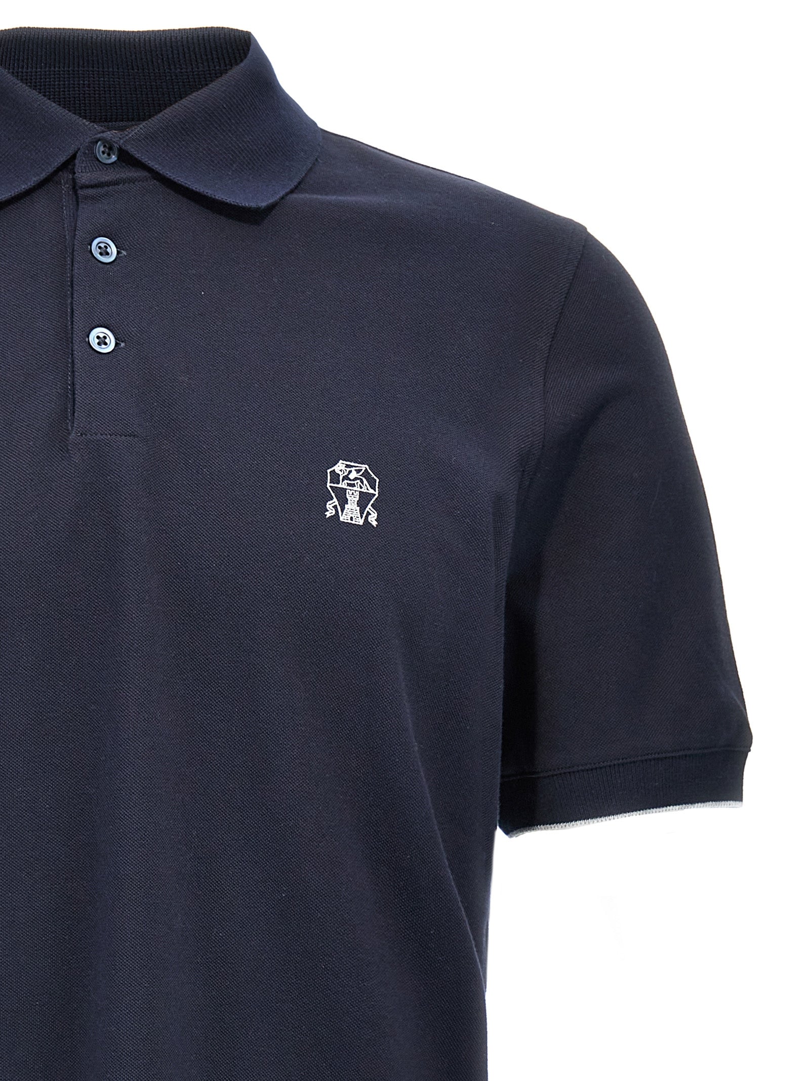 Polo azul de algodón de Brunello Cucinelli