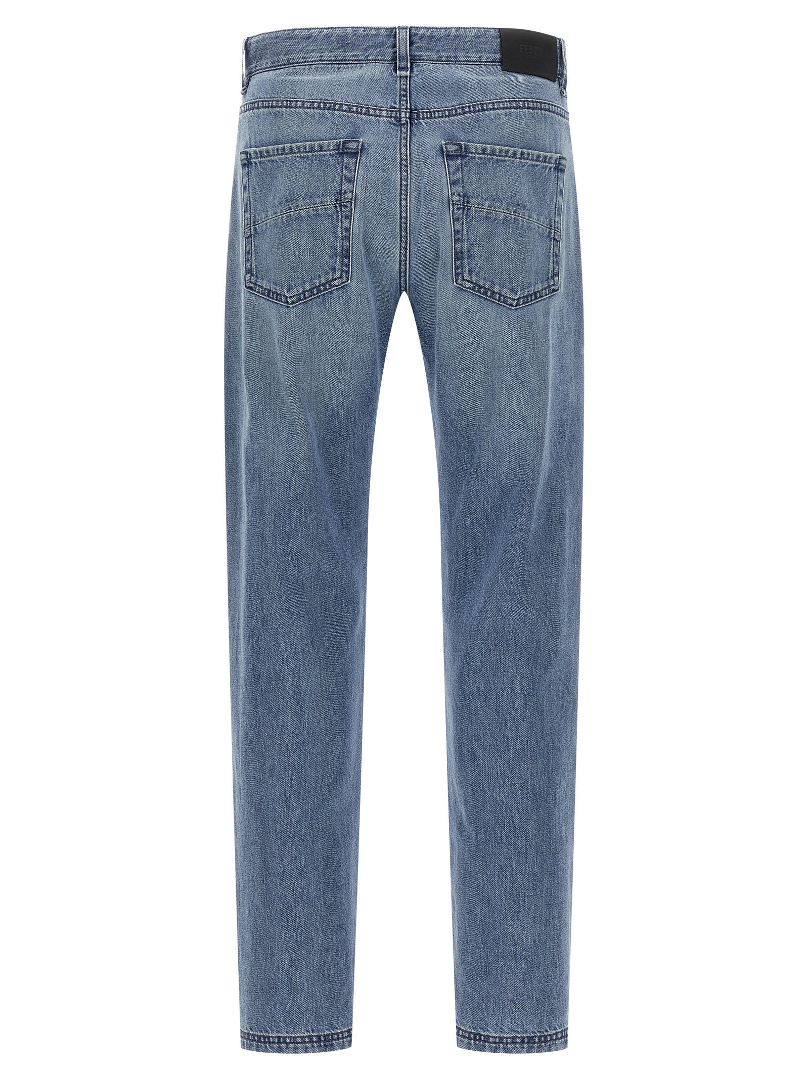 Vaqueros de pierna recta de algodón azul Fendi