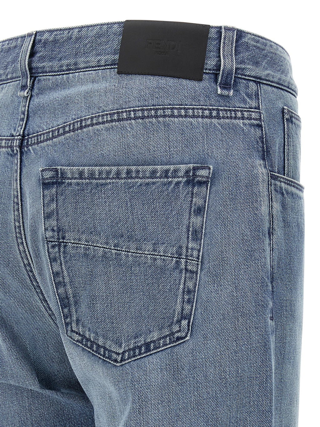 Vaqueros de pierna recta de algodón azul Fendi