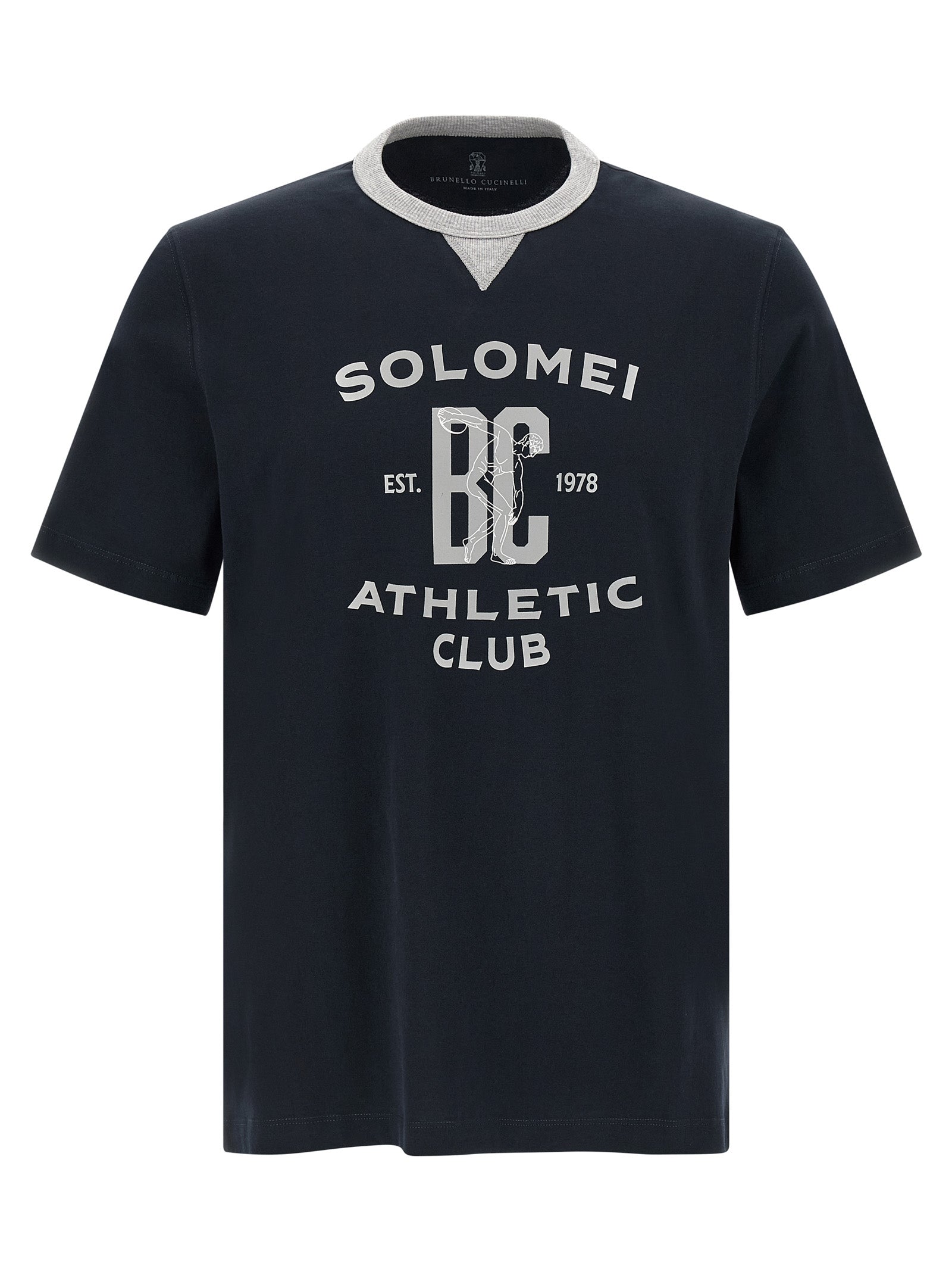 Camiseta de algodón azul Brunello Cucinelli