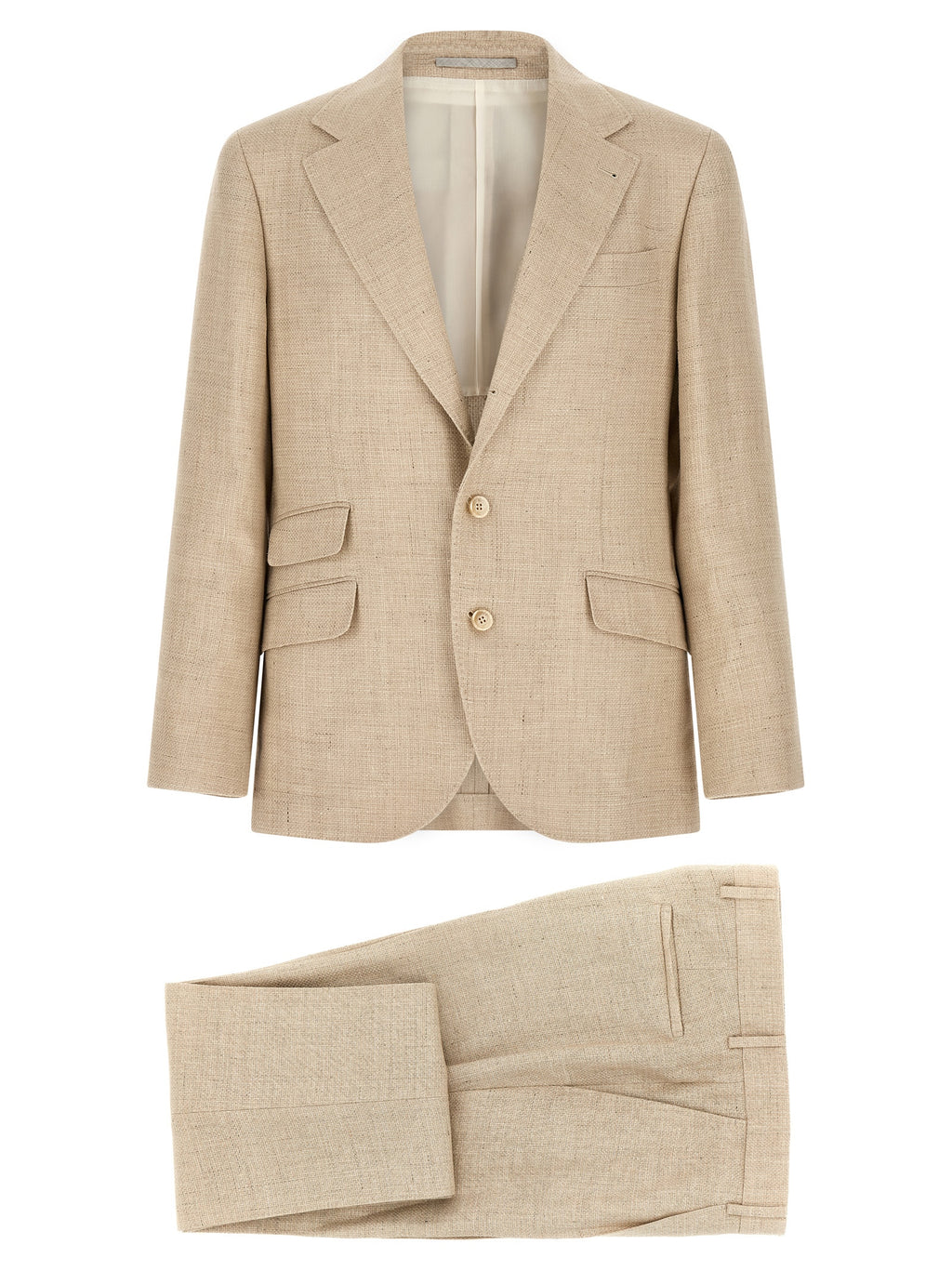 Traje de dos piezas de seda beige Brunello Cucinelli