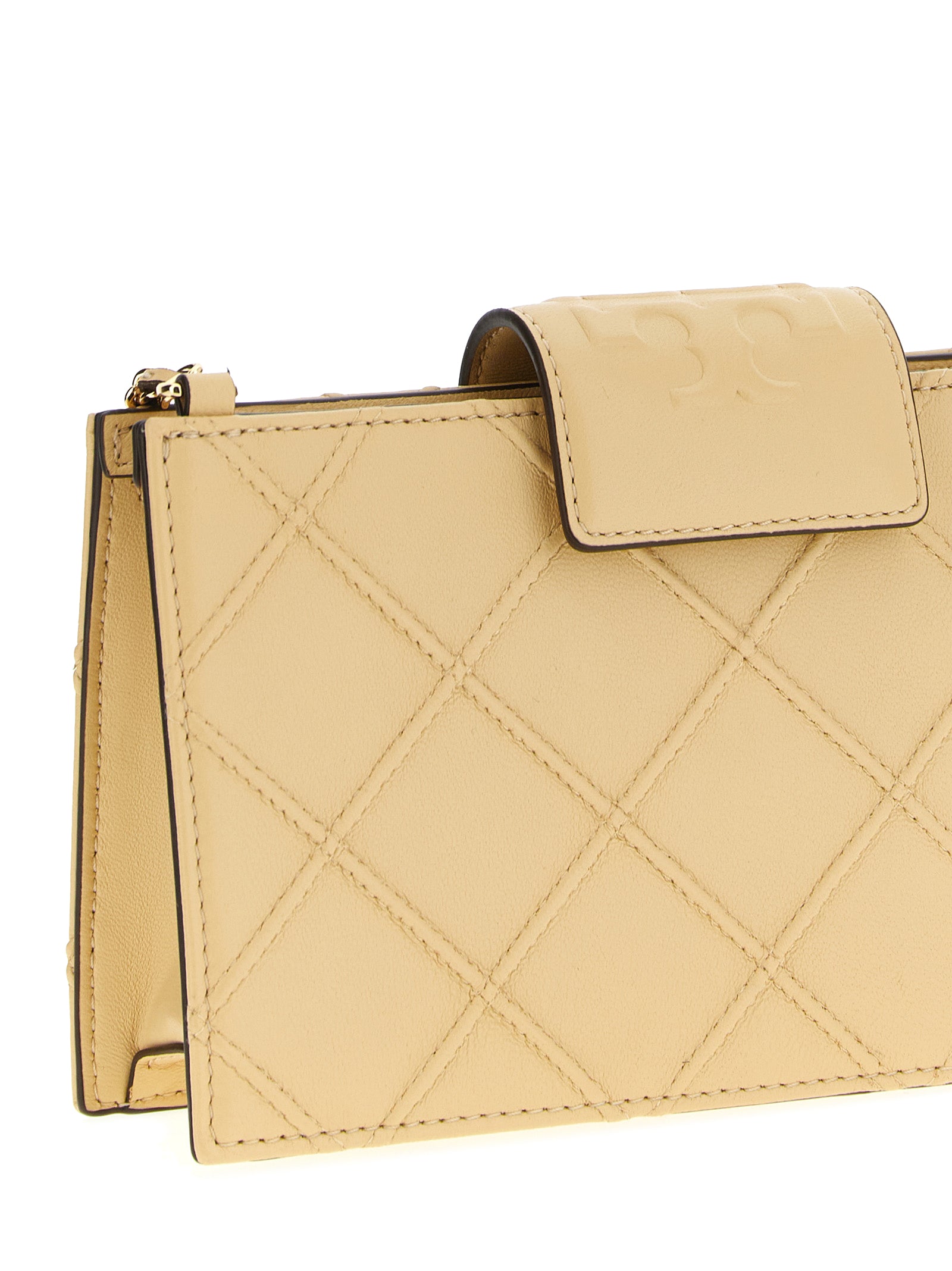 Tarjetero Tory Burch de piel de cordero beige