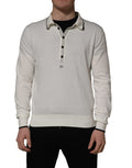 Dolce & Gabbana White Cotton Blend Men Polo Pullover Sweater