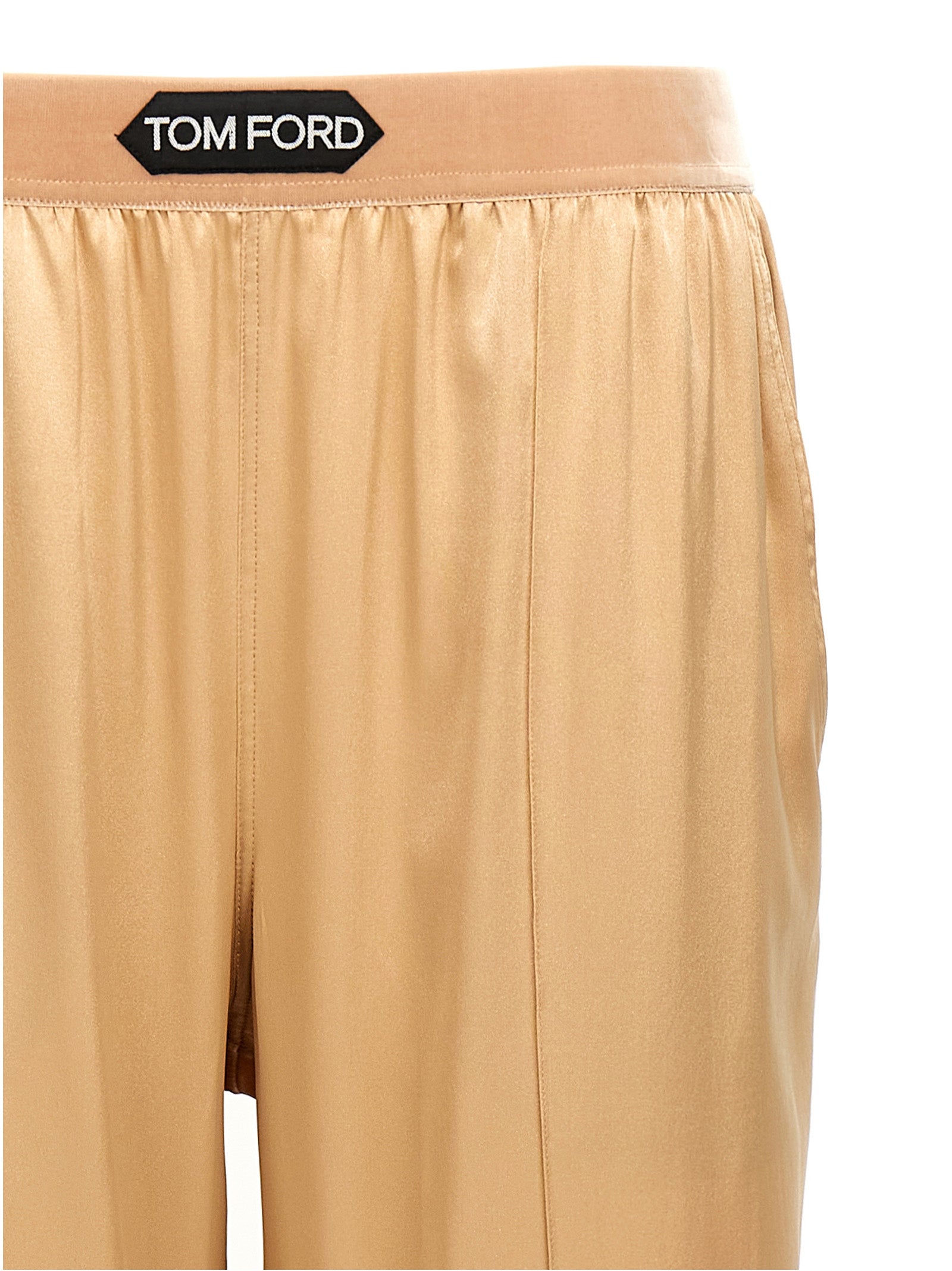Pantalones casuales de seda beige Tom Ford