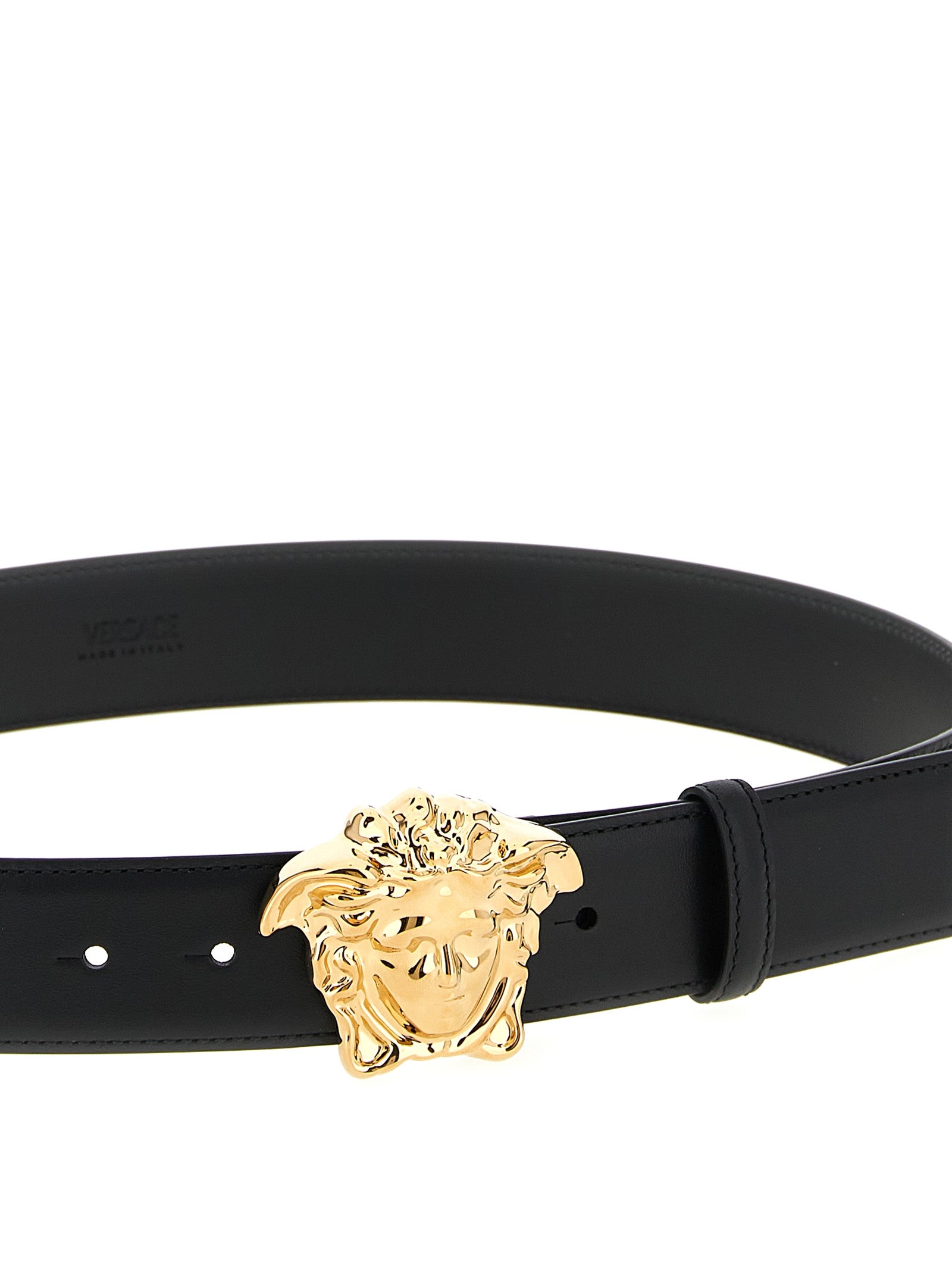 Cinturón regular Versace de piel de becerro negra