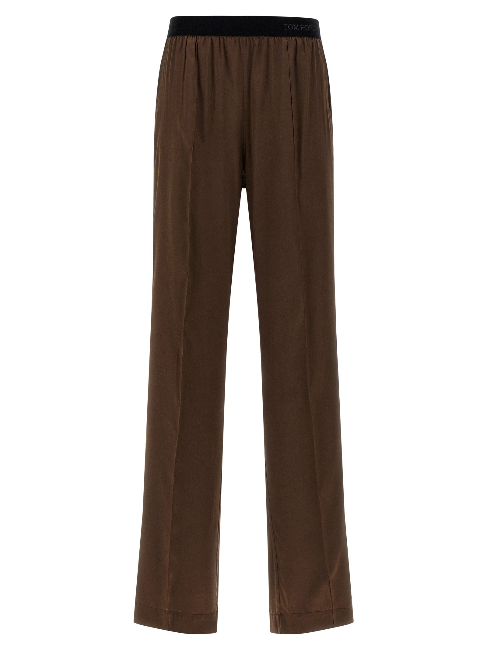Pantalones casuales de seda marrón Tom Ford