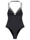 ALLIS Black Polyester One-Piece Swimsuit