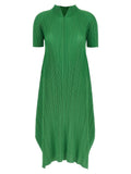 PLEATS PLEASE ISSEY MIYAKE Bicolor Polyester Midi Dress