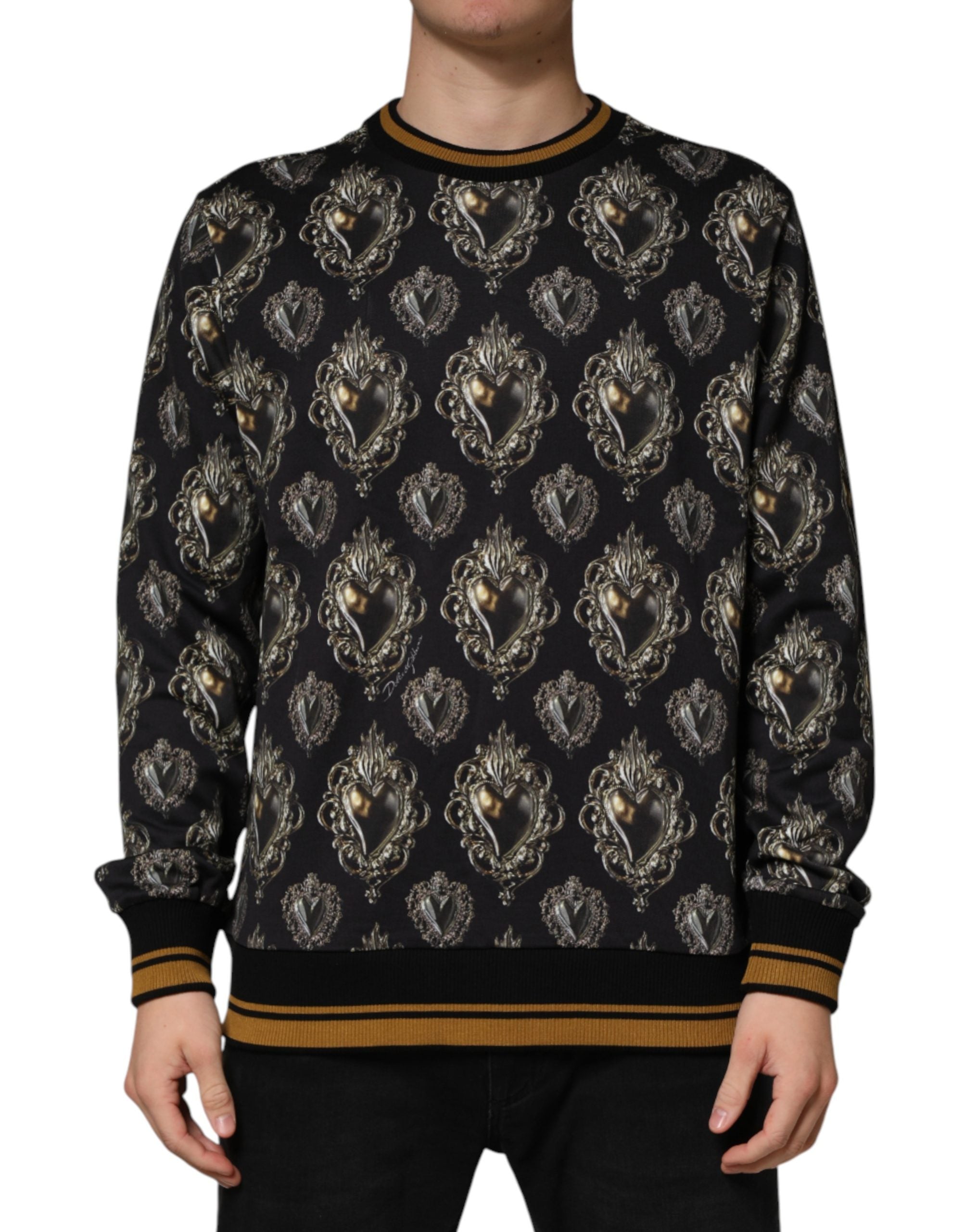Sudadera de algodón negra con corazón sagrado de Dolce & Gabbana