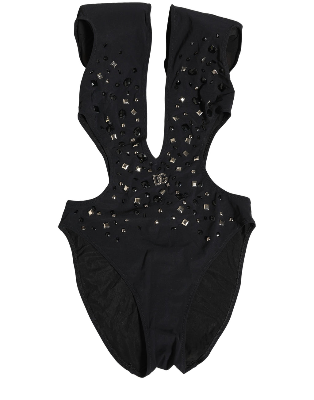 Dolce & Gabbana Black Logo Embellished Cutout One Piece Swimwear