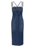 Nensi Dojaka Blue Cotton Midi Dress
