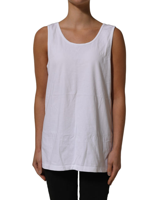 Camiseta sin mangas de algodón blanco estilo vintage americano con cuello redondo