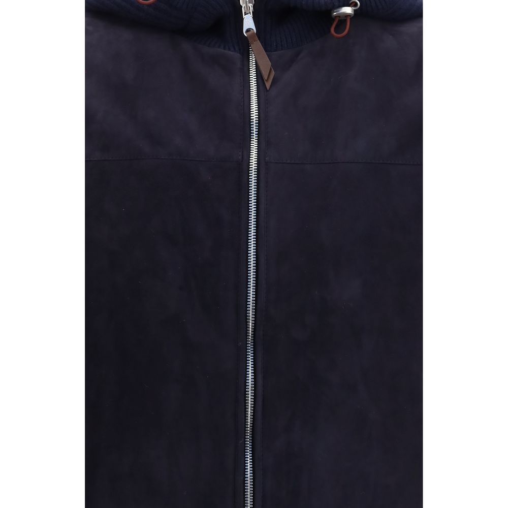Chaqueta larga de lana azul Oves Aries de Brunello Cucinelli