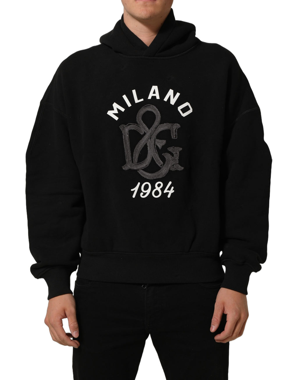 Dolce & Gabbana Black Cotton Milano1984 Print Hoodie Sweater