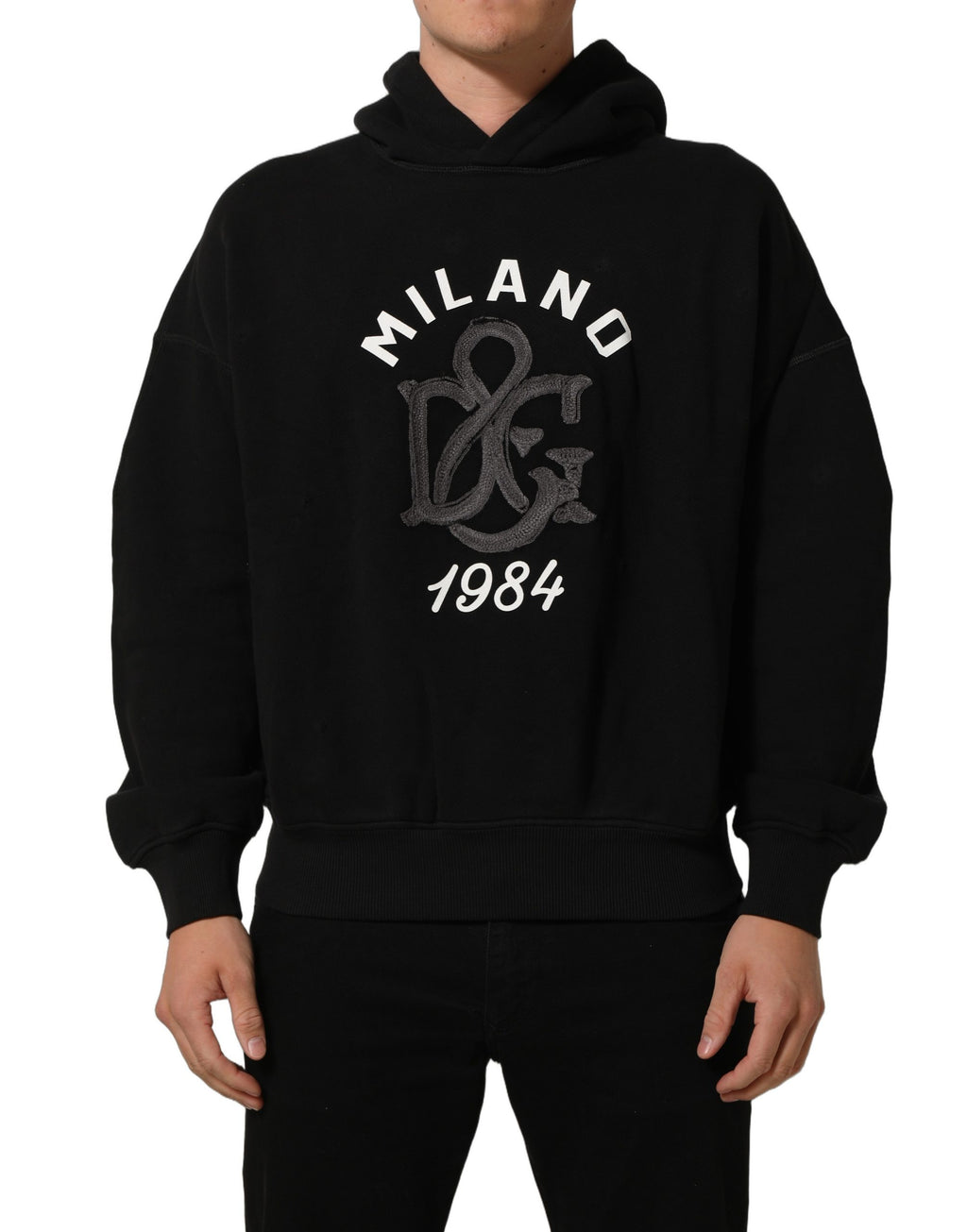 Dolce & Gabbana Black Cotton Milano1984 Print Hoodie Sweater
