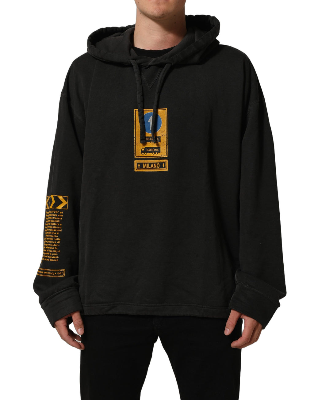 Dolce & Gabbana Black Cotton Logo Hooded Oversize Sweater