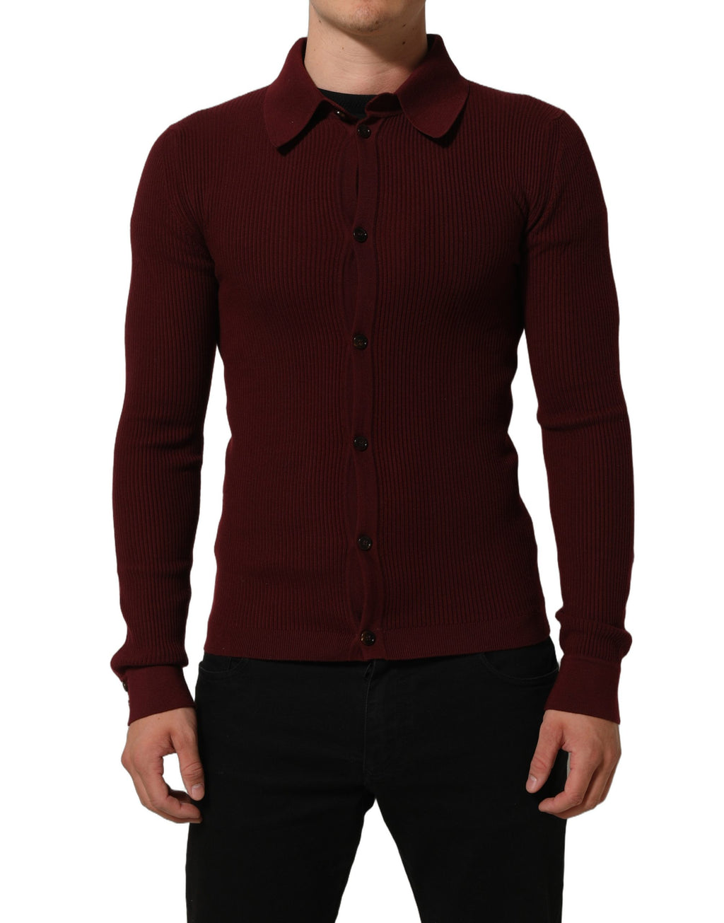 Dolce & Gabbana Burgundy Wool Button Down Cardigan Sweater