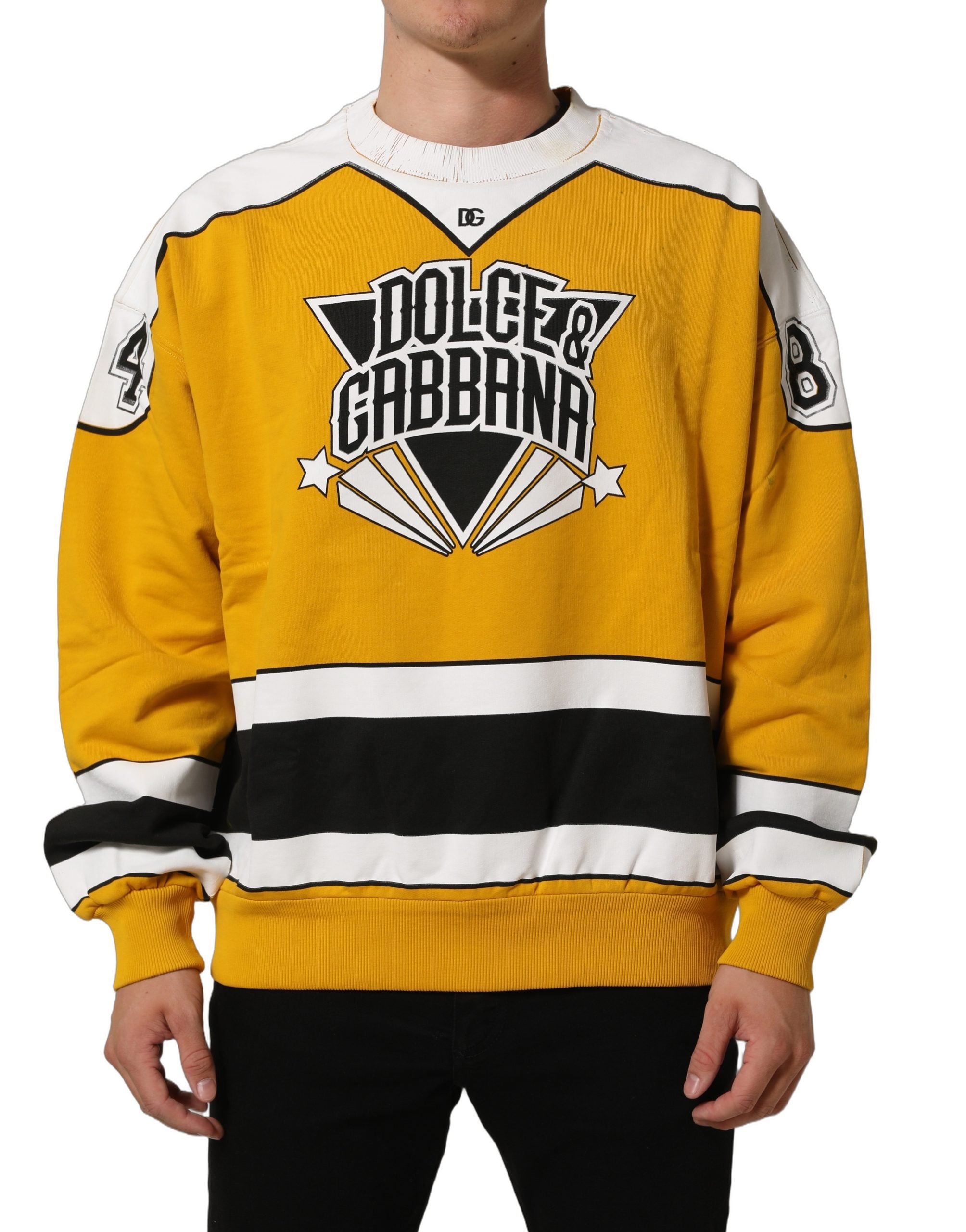 Dolce & Gabbana Yellow Crew Neck Jersey Sweatshirt Sweater